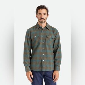 Brixton Bowery Green Checkered Plaid Shirt / Ocean